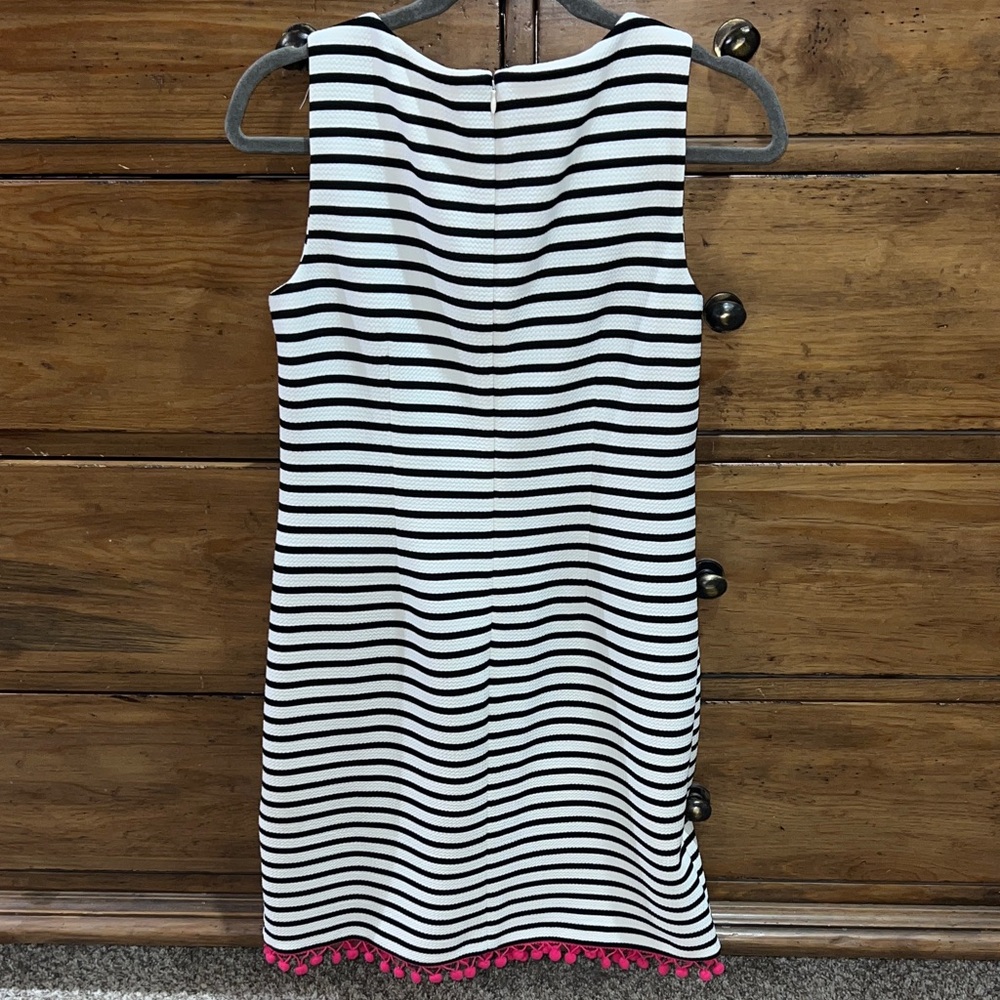 HeYTON Black & White Striped Sleeveless Dress with Pink Pom Pom Trim! SIZE 4 - Picture 6 of 9